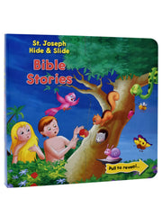 Children's book titled 'St. Joseph Hide & Slide Bible Stories' with colorful illustrations on a white background.