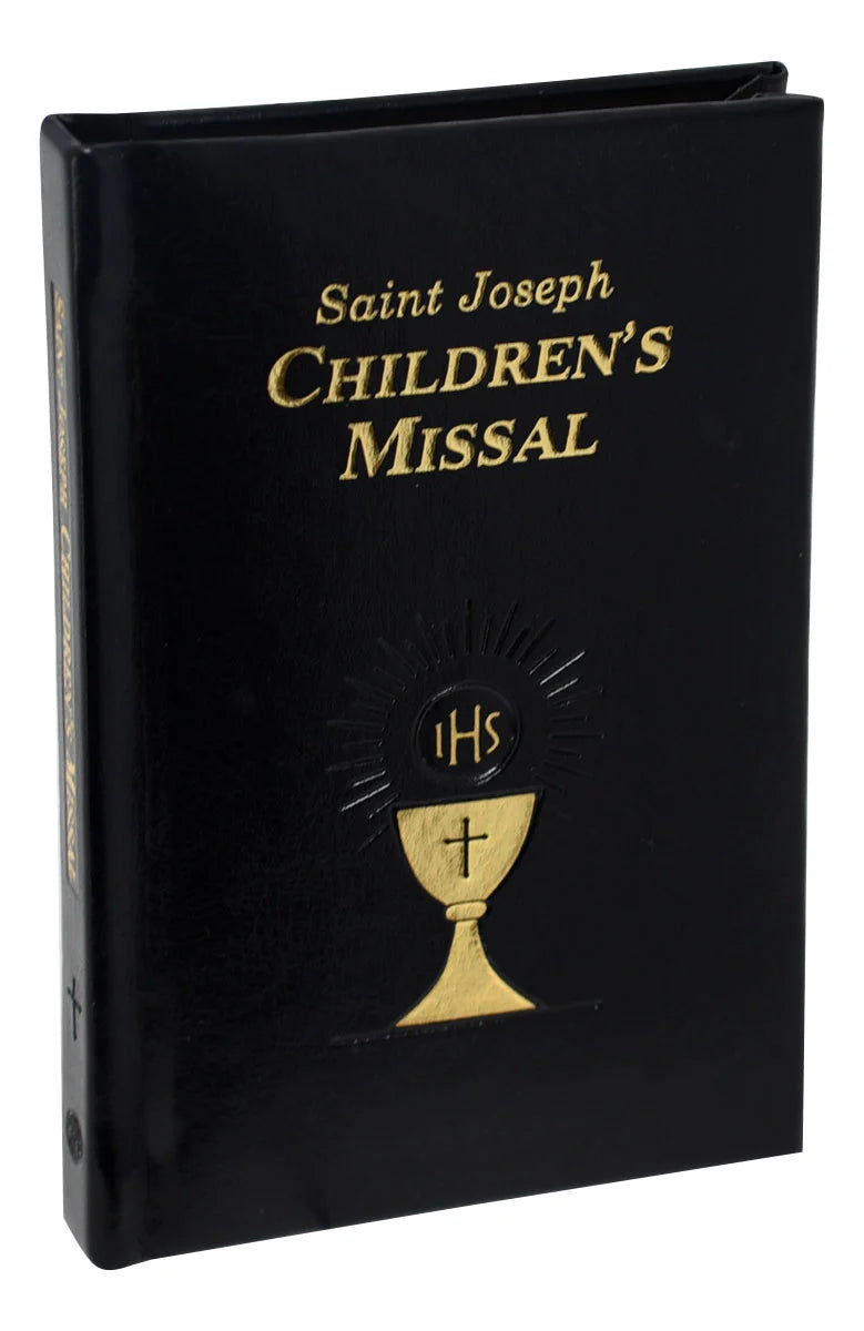 Black Children's Missal with gold text and design on a white background