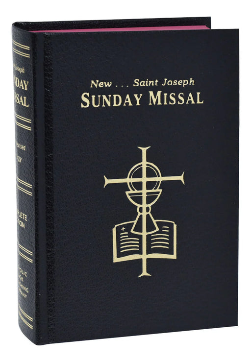 Black Sunday Missal with gold text and cross symbol on a white background