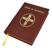 Brown book titled 'Book of Blessings' with a gold cross symbol on a white background