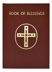 Brown book titled 'Book of Blessings' with a gold cross symbol on a white background