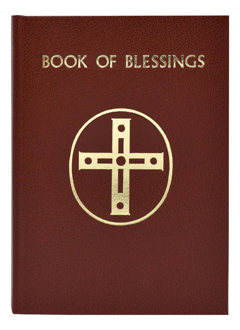 Brown book titled 'Book of Blessings' with a gold cross symbol on a white background