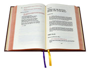 Open book with text and a bookmark on a white background