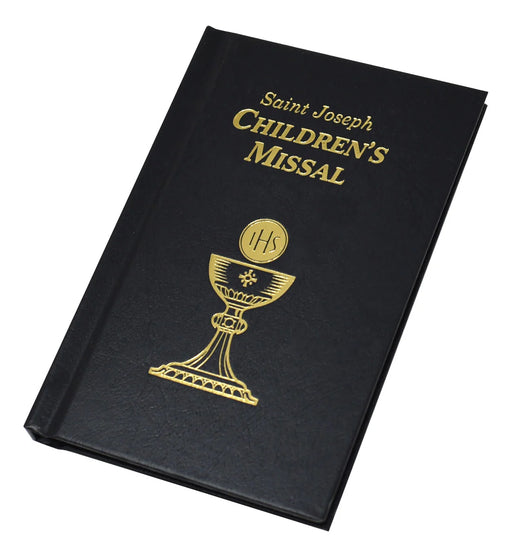 Black Children's Missal with gold text and design on a white background