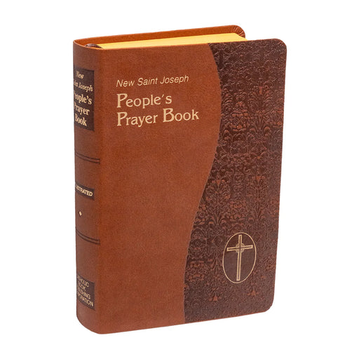 Brown leather prayer book with decorative cover on a white background