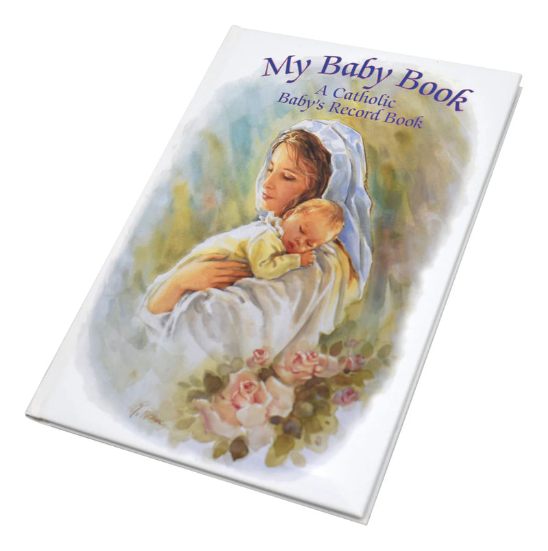 Book titled 'My Baby Book' with a cover illustration of a woman holding a baby, on a white background.