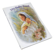 Book titled 'My Baby Book' with an illustration of a woman holding a baby on the cover.