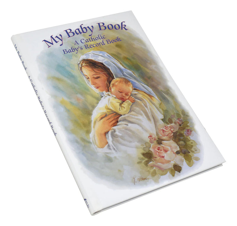 Book titled 'My Baby Book' with an illustration of a woman holding a baby on the cover.