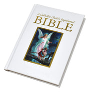 Catholic Child's Baptismal Bible with an angel and child illustration on a white background