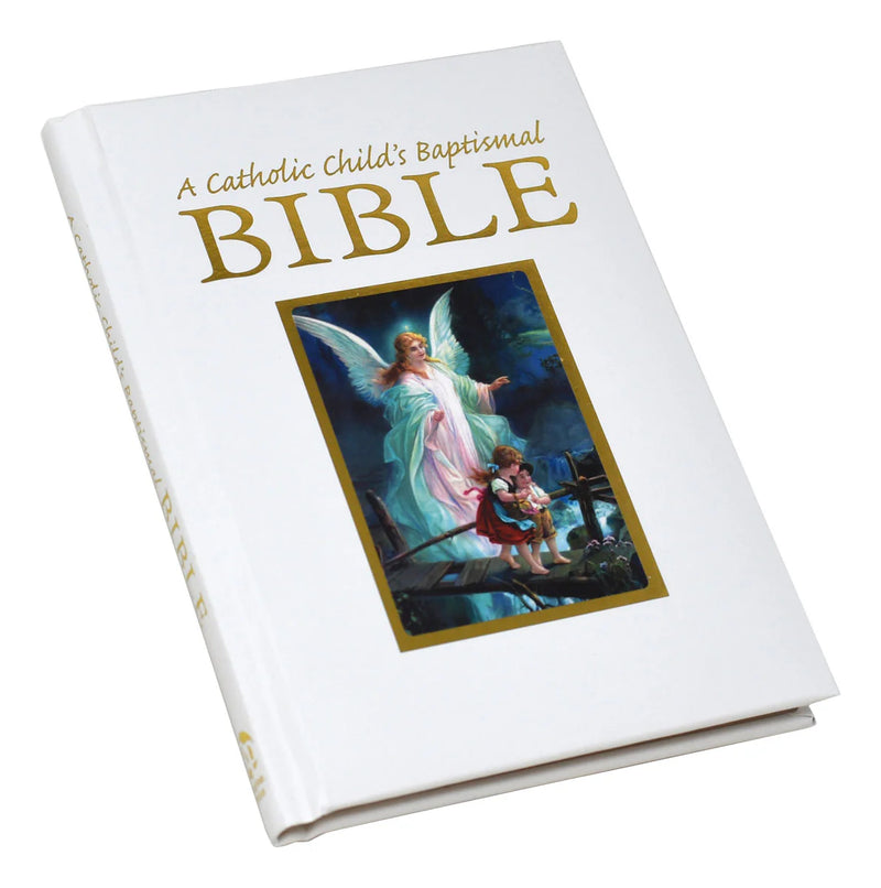 Catholic Child's Baptismal Bible with angel and child illustration on cover