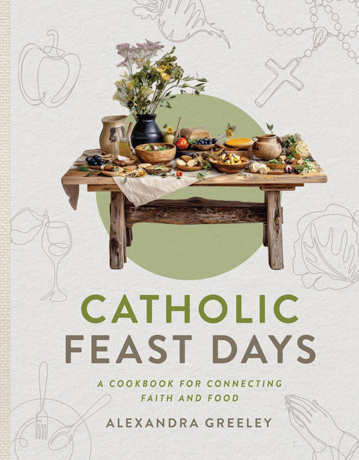 Book cover of 'Catholic Feast Days' with a table setting and floral arrangement on a light background.
