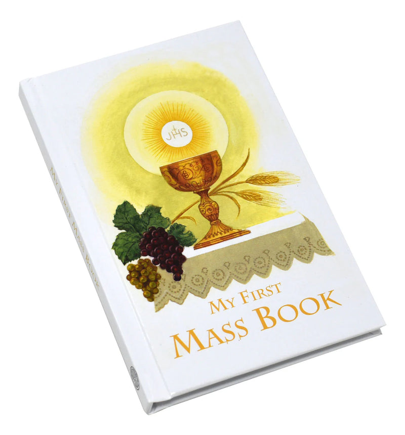 Book titled 'My First Mass Book' with religious design on cover