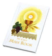 Book titled 'My First Mass Book' with a religious illustration on the cover.