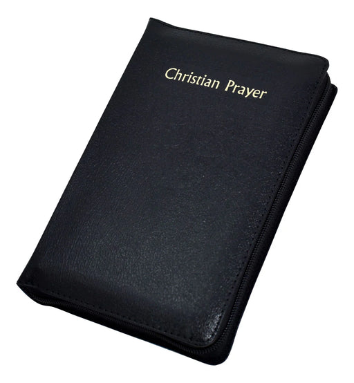 Black prayer book with 'Christian Prayer' text on a white background