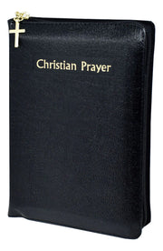 Black prayer book with 'Christian Prayer' text and a cross on a white background