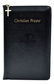 Black prayer book with 'Christian Prayer' text and cross emblem on a white background