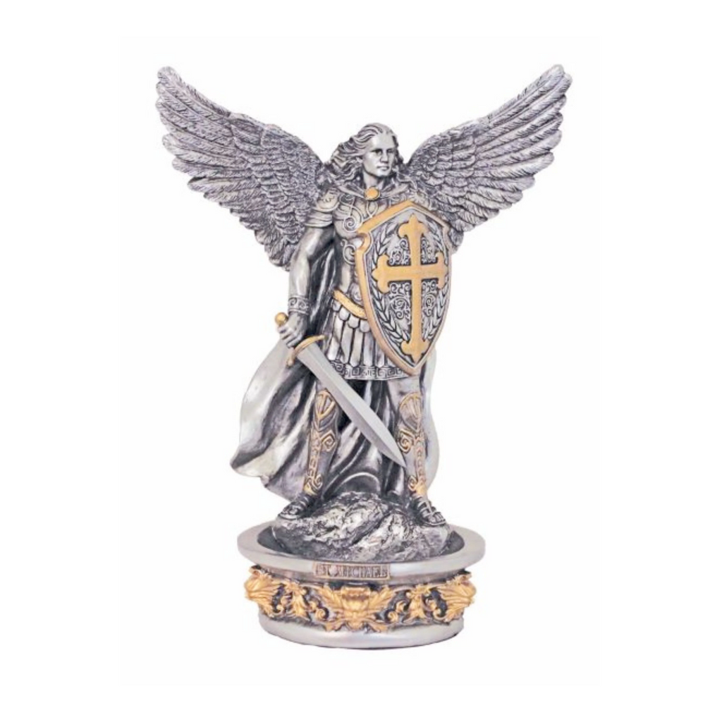 Michael - St. Michael Holy Water Font, Pewter 8.5"