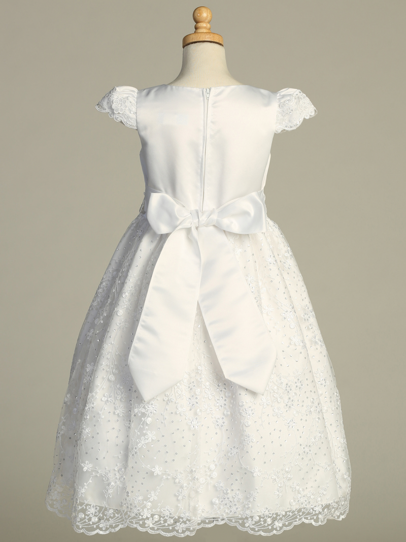 Girls First Communion Dress - Satin & Embroidered Tulle | Lito