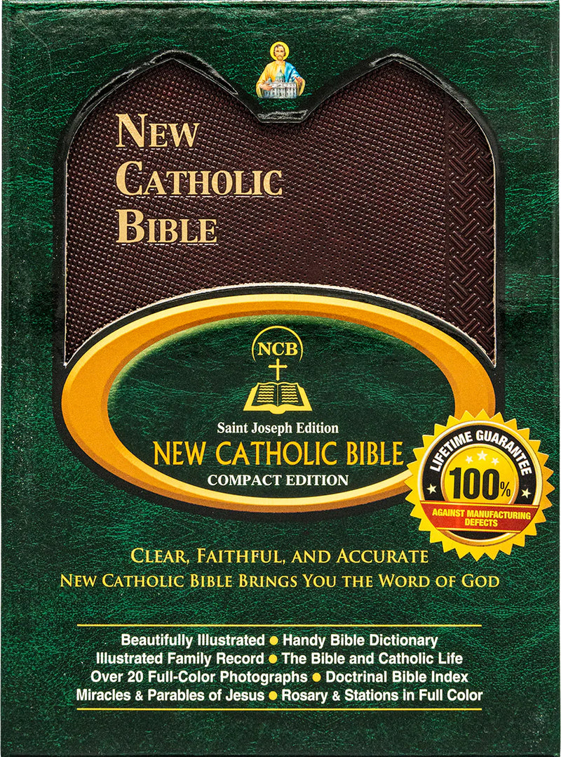 New Catholic Bible compact edition with green and brown packaging