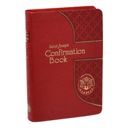 Red Confirmation book with gold text and design on a white background