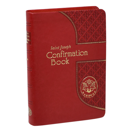 Red Confirmation book with gold text and design on a white background