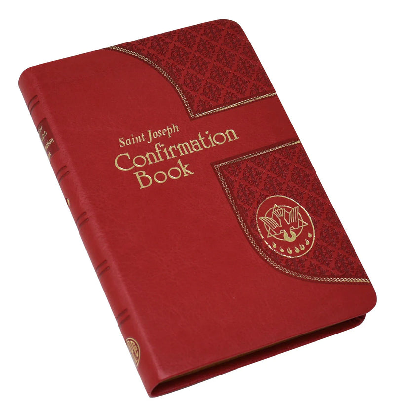Red Confirmation book with gold text and design on a white background