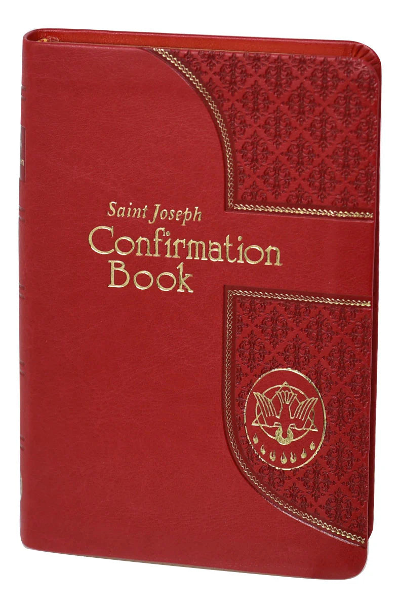 Red Confirmation book with gold text and design on a white background