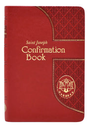 Red Confirmation book with gold text and design on a white background