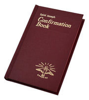 Maroon Confirmation Book with 'Saint Joseph' text and dove emblem on a white background
