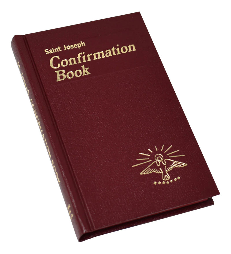 Maroon Confirmation book with gold text and design on a white background