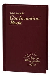 Maroon Confirmation Book with 'Saint Joseph' text and dove emblem on a white background