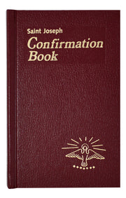 Maroon Confirmation Book with 'Saint Joseph' text and dove emblem on a white background