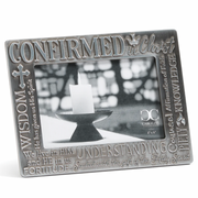 Decorative Confirmation photo frame with religious text over a white background