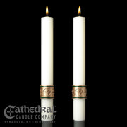 Cross of St. Francis matching complementing altar candle, sold as a pair by Cathedral