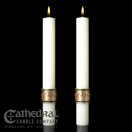 Cross of St. Francis matching complementing altar candle, sold as a pair by Cathedral