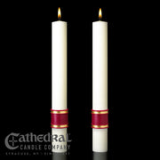 Crux Trinitas matching complementing altar candle, sold as a pair by Cathedral