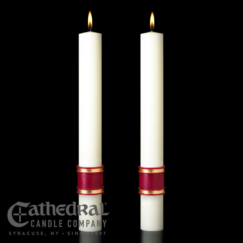 Crux Trinitas matching complementing altar candle, sold as a pair by Cathedral