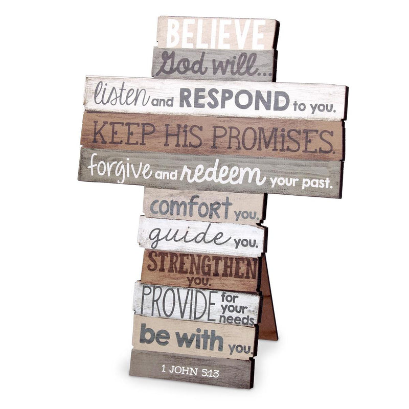 Tabletop Cross Believe Brown Mdf 9"