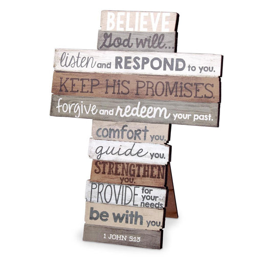 Tabletop Cross Believe Brown Mdf 9"