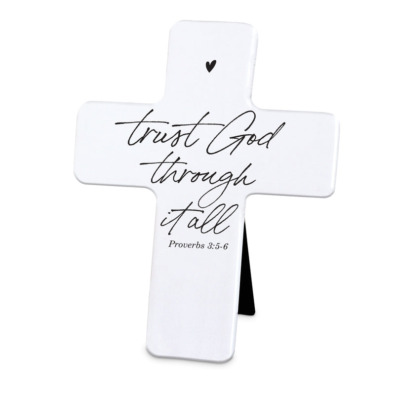 Trust God Through It All White Resin Tabletop Cross
