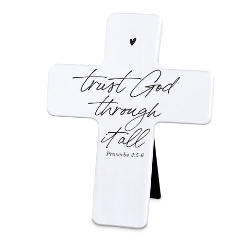 Trust God Through It All White Resin Tabletop Cross