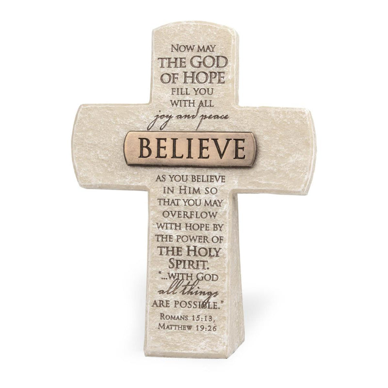 Tabletop Cross Believe Bronze Bar 5.50"H