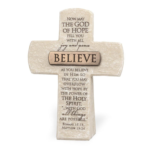 Tabletop Cross Believe Bronze Bar 5.50"H