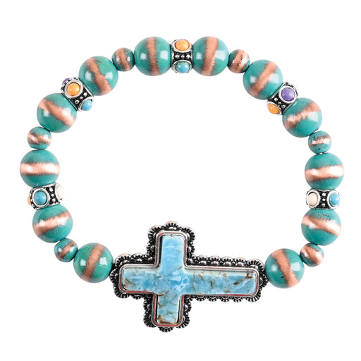 Western-Style Turquoise-Color Cross Stretch Bracelet