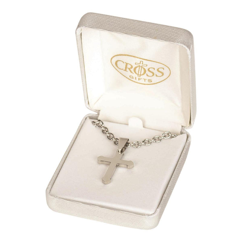 Stainless Steel Budded Cross Necklace with 18″ Chain