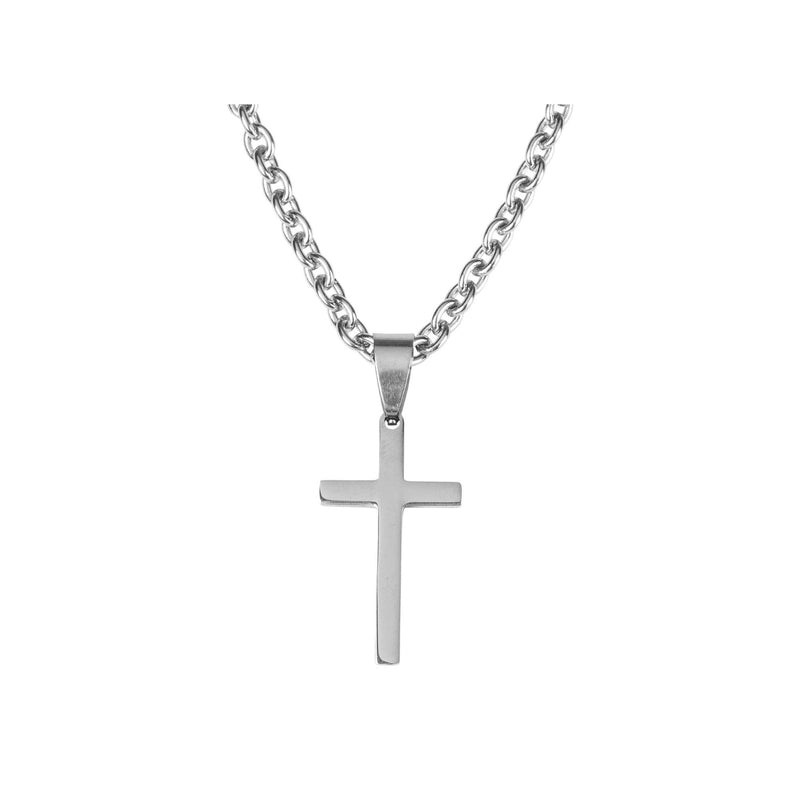 Stainless Steel Thin Box Cross Necklace with 18″ Cable Chain