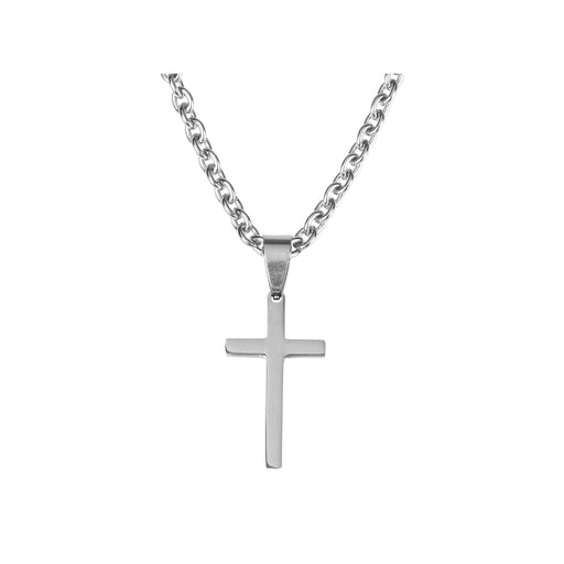 Stainless Steel Thin Box Cross Necklace with 18″ Cable Chain