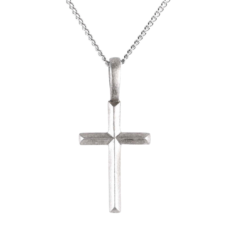 Pewter Beveled Cross Necklace with 18″ Chain