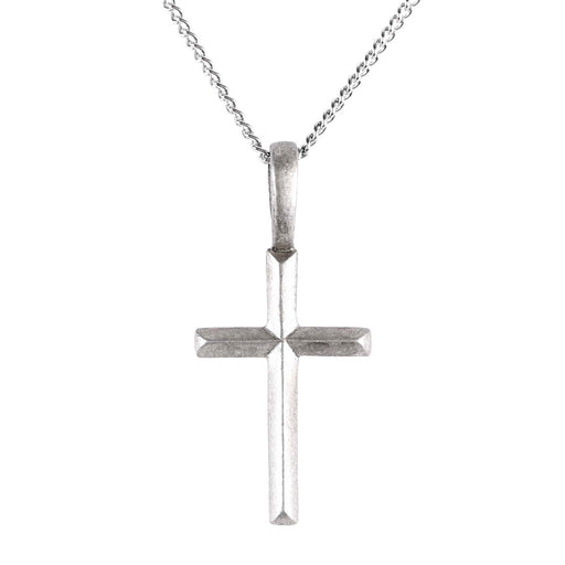Pewter Beveled Cross Necklace with 18″ Chain