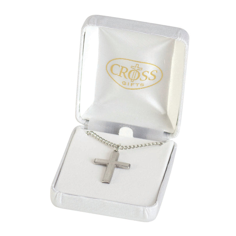 Pewter Box Cross Necklace with 18″ Chain